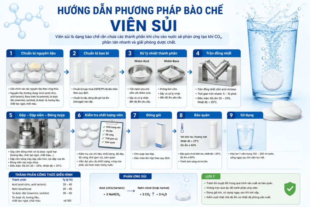 Hướng dẫn phương pháp bào chế viên sủi mới nhất