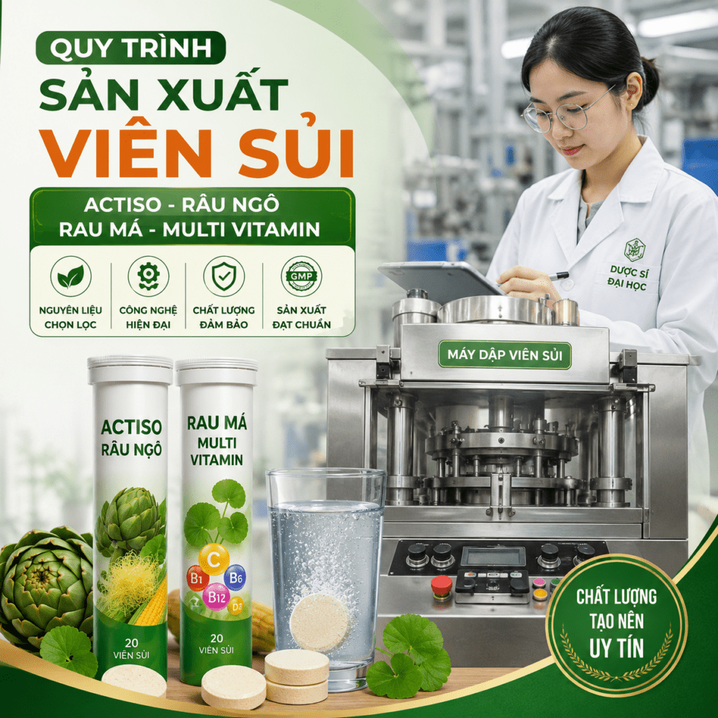 Hướng dẫn quy trình sản xuất viên sủi actiso râu ngô, rau má